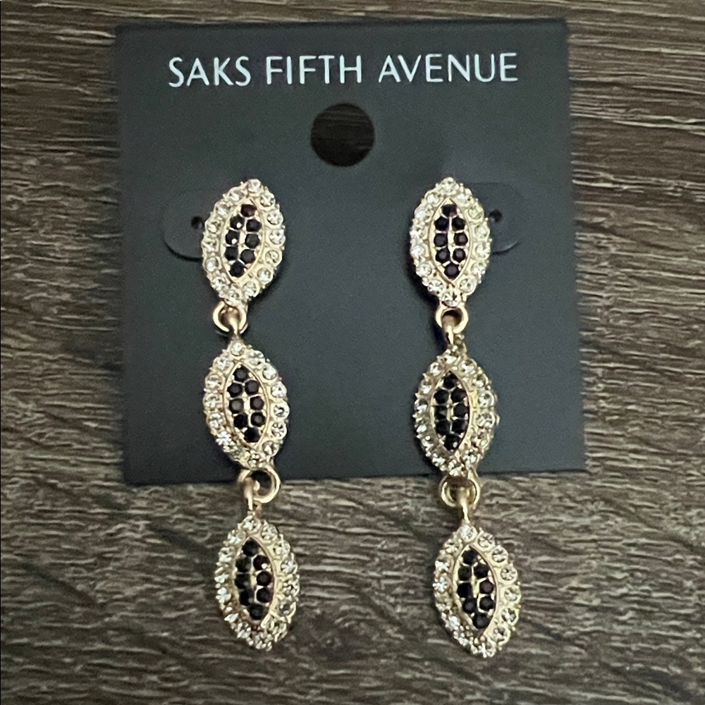 Saks Fifth Avenue Gold and Black Triple Drop Earrings